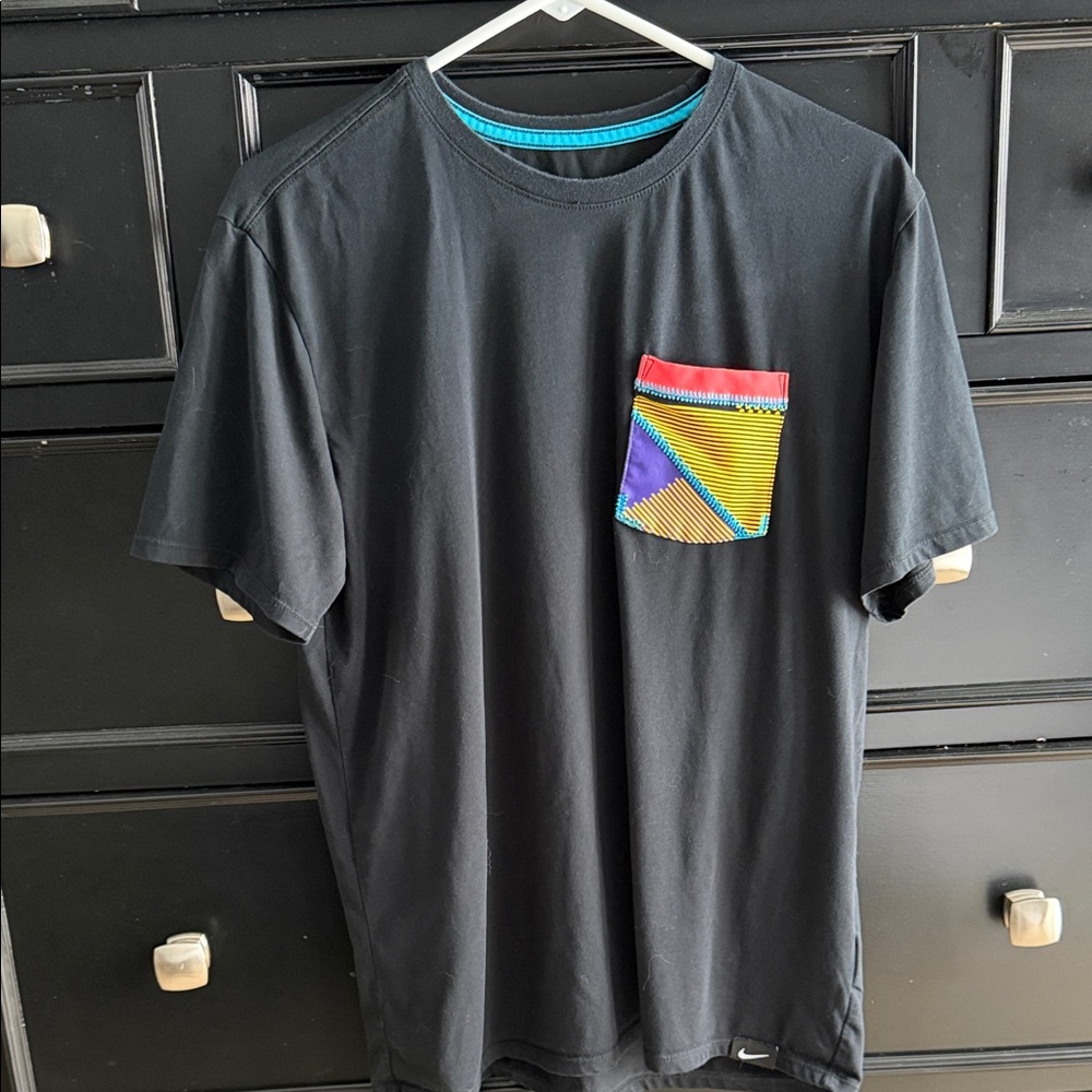 Nike Vintage Black T-Shirt with Colorful Pocket